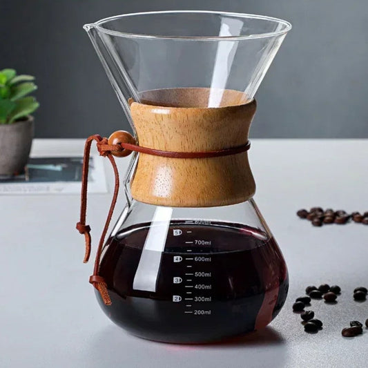 Cafeteira de Vidro Pour Over Manual com Alça de Madeira
